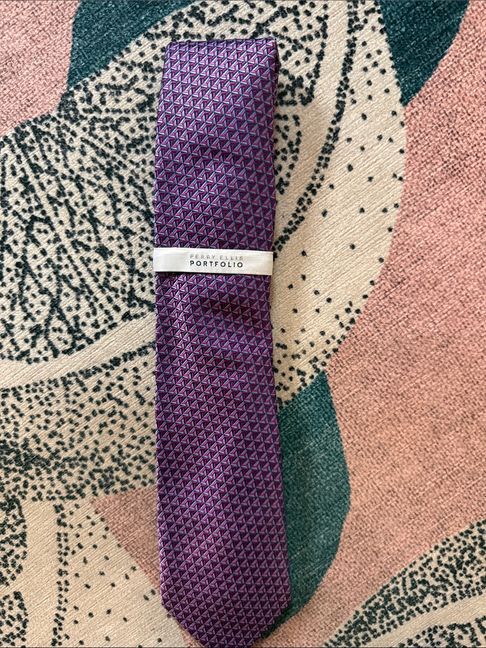 Perry Ellis Portfolio Purple Geometric Silk Tie